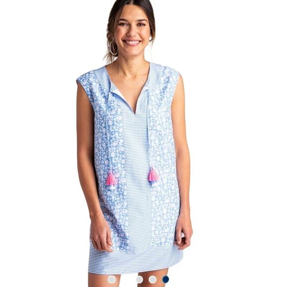 Vineyard Vines Otomi Border Tunic Dress Floral Striped V-Neck Sleeveless Mini - Picture 1 of 15